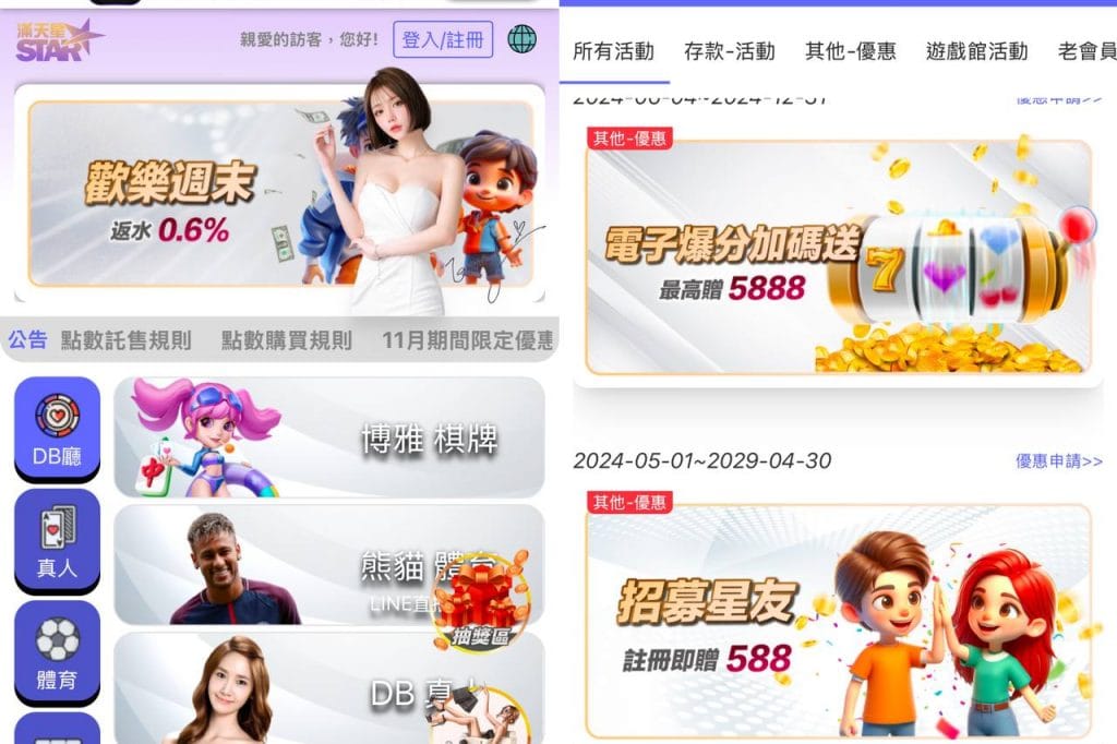 滿天星娛樂城平台優惠內容