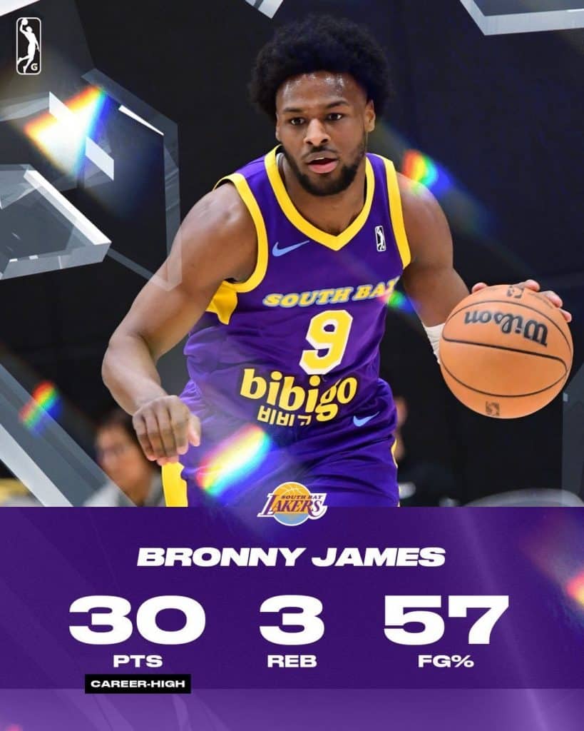 NBA》Bronny火力全開！30分狂轟猛炸，首場客場就嗨翻全場！